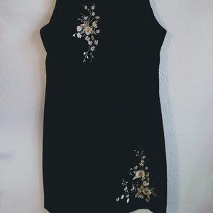 Black Dress w/ Gorgeous Floral Embroidery /Crystals